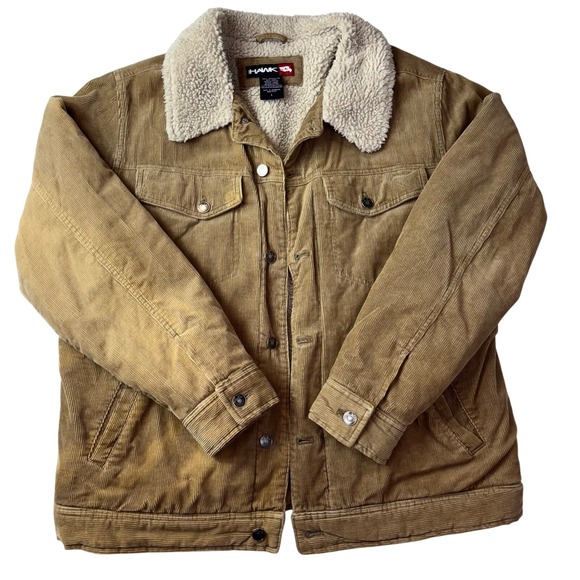 Hawk Men's Corduroy Sherpa Lined Trucker Jacket Y2K Vintage Western Coat - Picture 1 of 5